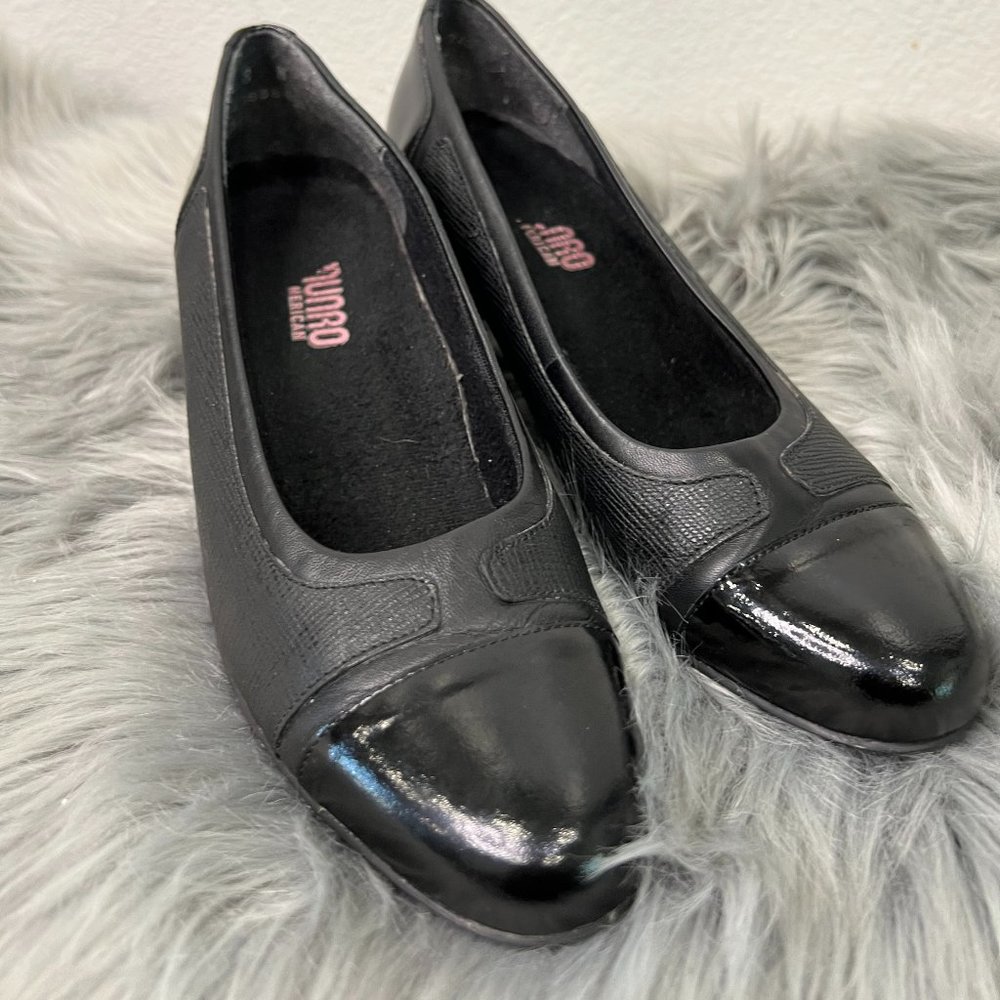 Women's MUNRO AMERICAN Jillian Black Patent Cap Toe Leather Pumps 8 N